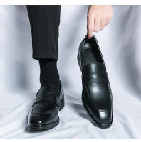Zapatos de cuero con diseño de pie sonriente a la moda para hombre, versión coreana, zapatos de cuero pequeños formales. - details 10