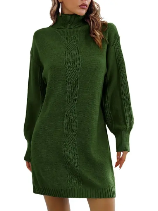 Vestido de punto suelto para mujer, vestidos de graduación de ganchillo de Color sólido, Mini cuello alto, moda coreana - 1
