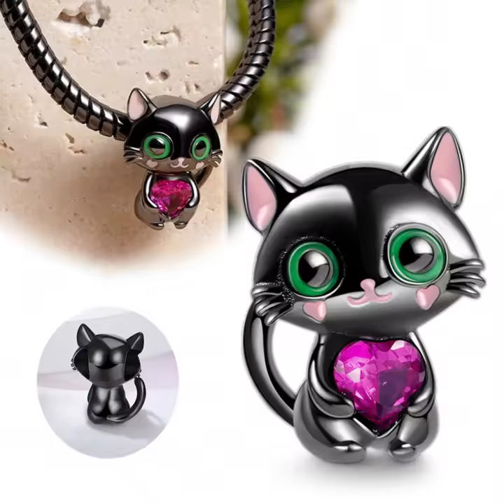 Colgante de corazón para gato, Pulsera Original de Plata de Ley 925, fabricación de joyas - 1