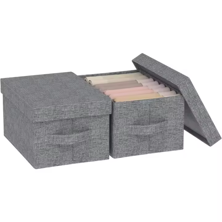 2er Separador de armarios para ropa con tapa, organizador de almacenamiento con mango, caja de almacenamiento plegable, adecuado para libros, colocación de revistas, 42×30×26 cm, gris - 1
