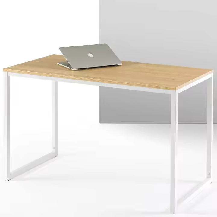 Mesa de escritorio 119x61x74 cm - Mesa de estudio moderna de metal y madera - Mesa de ordenador para oficina en casa - Marrón claro y blanco - 1