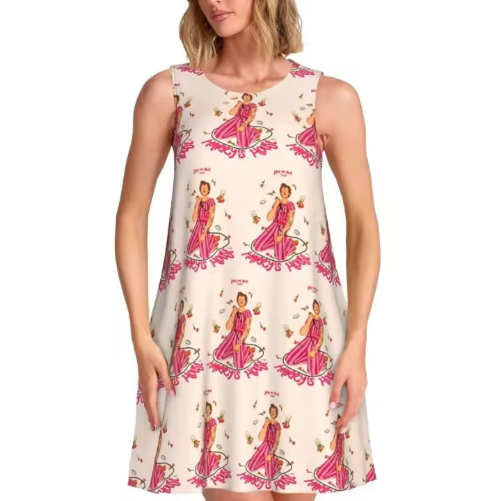 Vestido veraniego suelto personalizado H-Fine e Album S-Styles con estampado de bolsillo, vestido sin mangas para mujer para vacaciones en la playa - 1