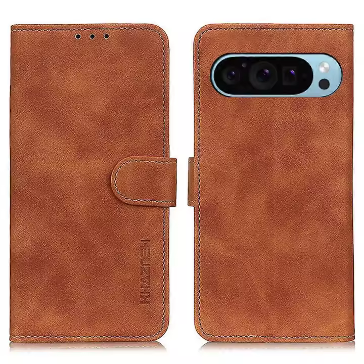 Funda de teléfono con soporte a prueba de golpes de cuerpo completo de cuero PU retro para Google Pixel 9 - 1