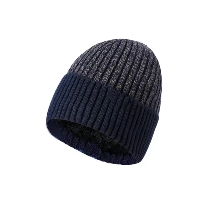 Gorro de lana de doble capa para hombre Nuevo gorro de punto cálido de terciopelo para adultos - 1