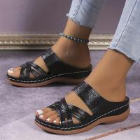 Women Cross Strap Wedge Heel Slippers Hollow Out Open Toe Anti-skid Arch Support Slides Shoes Outdoor Slippers - details 3