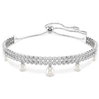 Swaroski Pulsera de cadena de plata de ley 925 con circonita transparente y perlas blancas, pulsera de tenis con dijes, regalo de joyería ajustable para mujer ﻿ - details 0