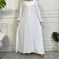 Vestido largo musulmán Abaya Jilbab para mujer, caftán de flores con cremallera de encaje, moda de Color sólido, Abayas de Dubai - details 7