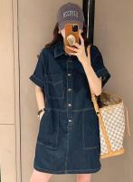 Vestido de Denim para Mujer de Moda Estilo Suelto, Cuello de Polo, Falda Midi en Forma de H - details 13