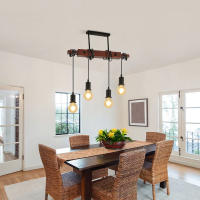 Goeco Lámpara de Techo Colgante - Lámparas de Araña de Madera con Alambre Ajustable de Estilo Vintage 53*137CM Iluminación Eficiente con Lámina Lacada y Bombilla E27 - details 7