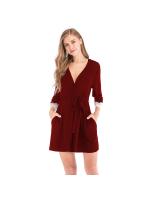 Batas para mujer Albornoz de punto Ropa de dormir suave y liviana hasta la rodilla con bolsillos Ropa de descanso S-XXL - details 24