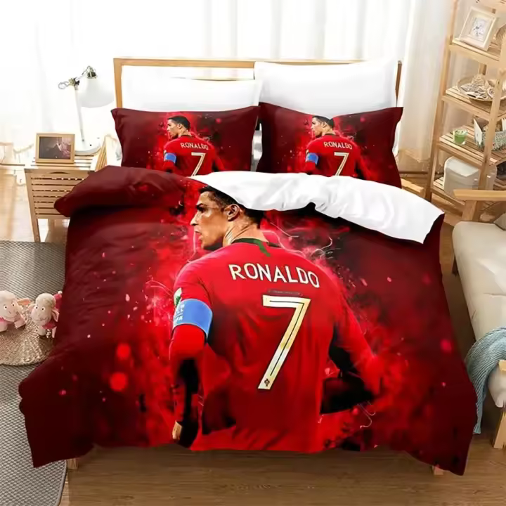 Juego de Ropa de Cama de Fútbol Estrella CR7 Tamaño de Cama Twin Funda de Edredón Funda de Almohada - 1