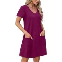 Vestido casual con bolsillo y manga corta estampada con escote en V - details 5