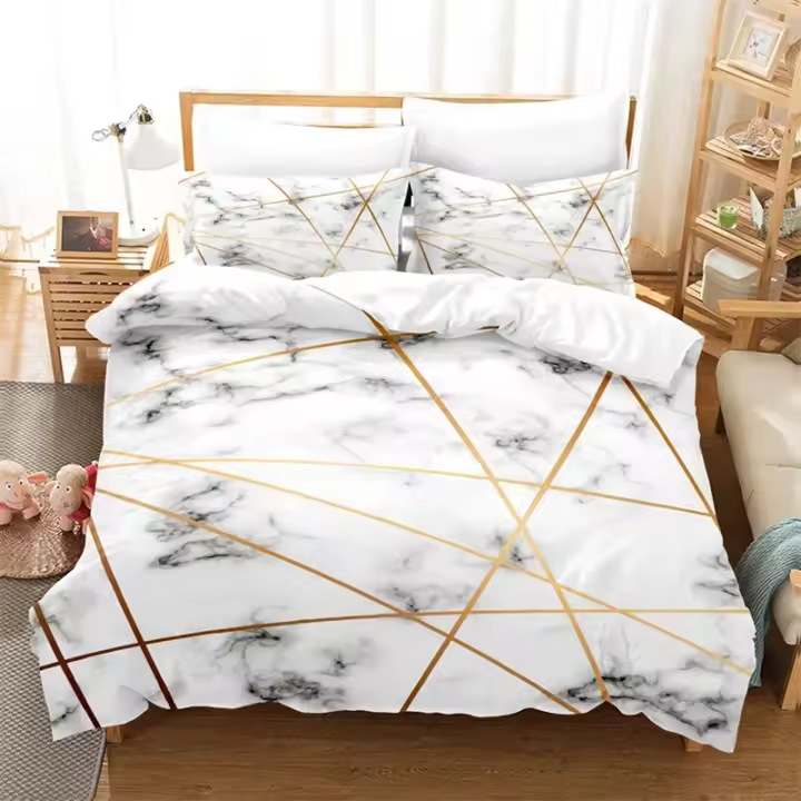 Funda de Edredón Moderna de Mármol Tamaño Rey-Reina Patrón Geométrico Conjunto de Ropa de Cama de Microfibra para Niñas, Niños, Adolescentes - 1