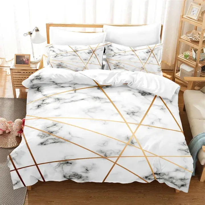 Funda de Edredón Moderna de Mármol Tamaño Rey-Reina Patrón Geométrico Conjunto de Ropa de Cama de Microfibra para Niñas, Niños, Adolescentes - 1