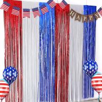 Decoración del Día de la Independencia Americana, bandera americana, cortinas con flecos de papel de aluminio metálico rojo, blanco y azul, 4 de julio, accesorios para fotos - details 1