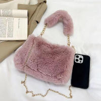 Bolso de mano de felpa con cadena pequeña, bandolera cuadrada de piel sintética, bolso de hombro esponjoso y cálido para compras, Otoño e Invierno - details 23