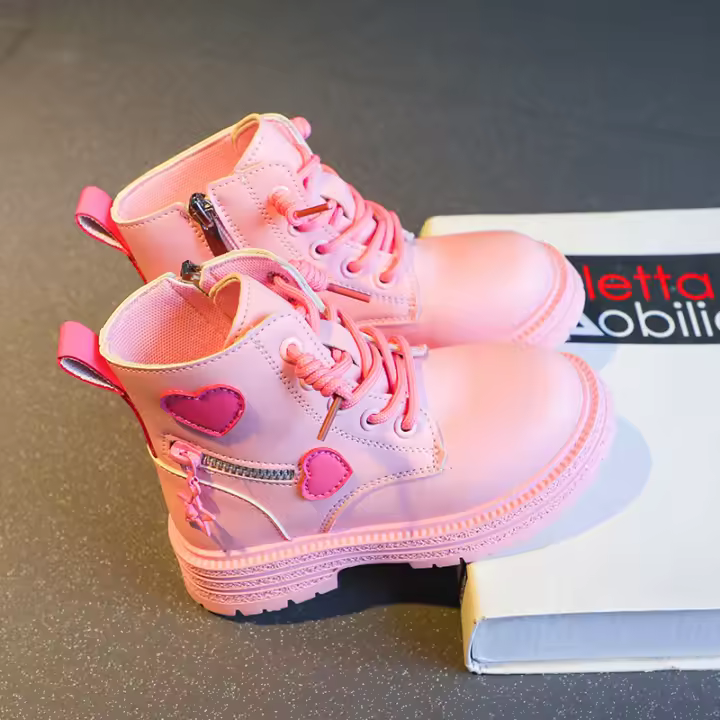 Botas informales de algodón para niña, PU británica, color rosa suave con cremallera lateral, a la moda, otoño/invierno - 1