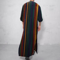 Ropa Árabe Para Hombres Kaftán Islámico De Algodón Con Rayas Traje Dubai Abaya Retro De Verano Y Otoño Estilo Casual - details 13