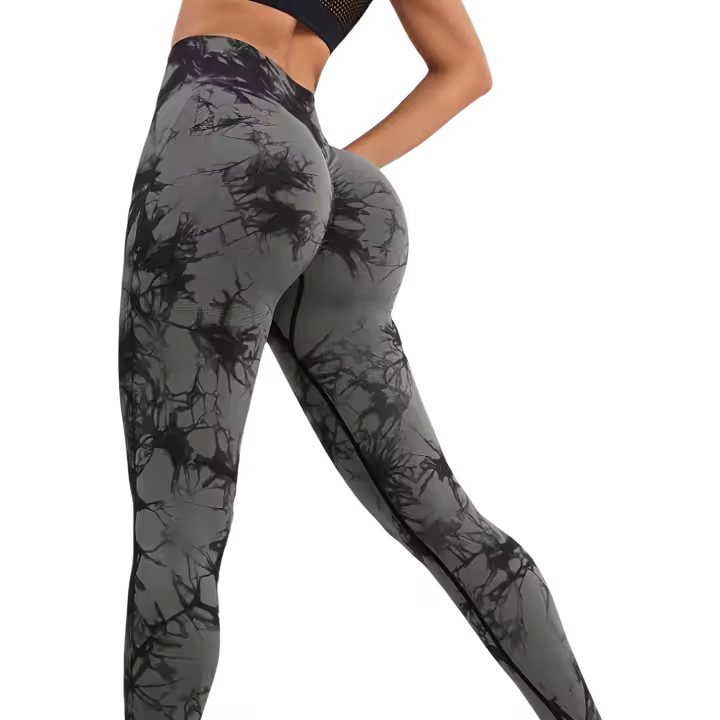 Pantalones De Yoga Para Mujer Con Cintura Alta Y Control De Abdomen Estampado Tie-Dye Leggings Deportivos De Elasticidad Alta Para Correr Y Fitness - 1