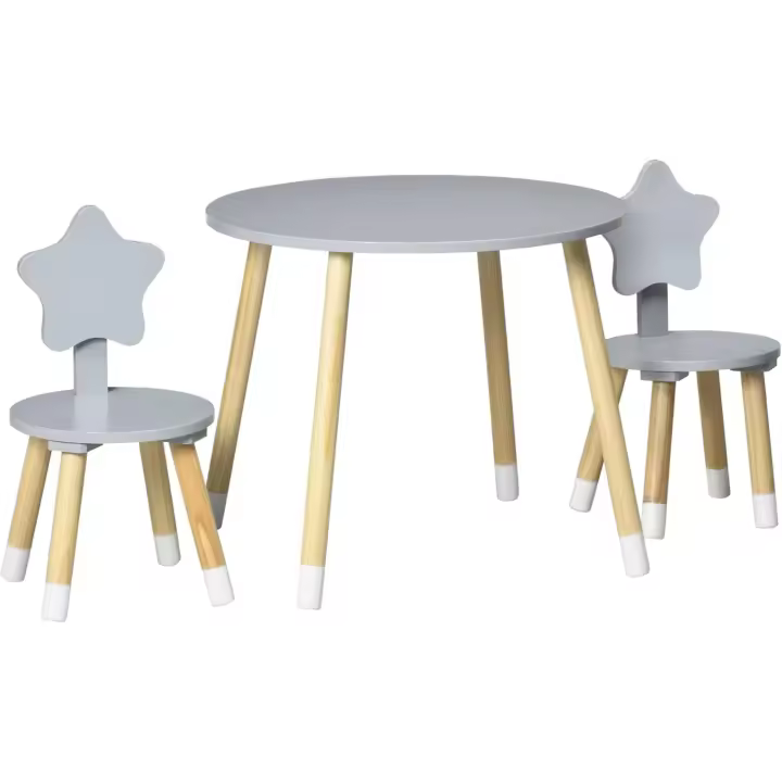2 s de Madera para Niños con Redondo Ø59x50 cm s Ø28x51 cm Muebles Infantiles para Sala de Juego Dormitorio Gris - 1