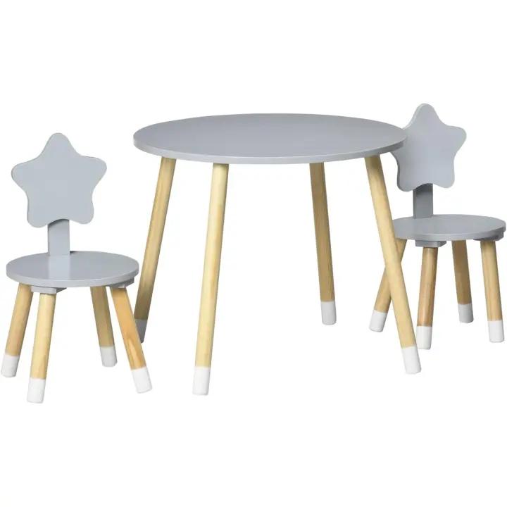 2 s de Madera para Niños con Redondo Ø59x50 cm s Ø28x51 cm Muebles Infantiles para Sala de Juego Dormitorio Gris - 1