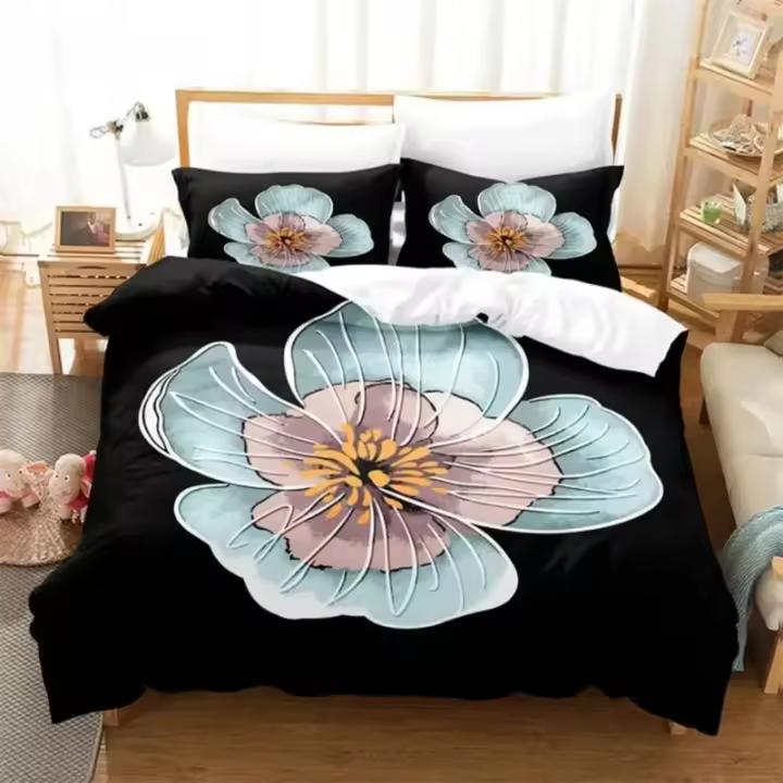 Conjunto de Ropa de Cama de Reina de Flor Rosa Cubierta de Edredón de Tamaño Rey - 1
