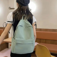 Mochila escolar impermeable para mujeres, mochila escolar de gran capacidad, cremallera suave, color sólido, mochila casual para - details 6