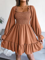 Vestido elegante de manga larga para mujer, falda de cuello cuadrado, de Color sólido vestido de volantes, moda de primavera y otoño - details 7