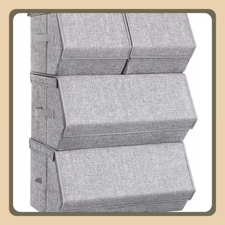 Juego de 4 Cajas de Almacenamiento con Tapas, Apilables, Cubos de Almacenamiento con Cierres Magnéticos, Tela, Marco de Metal, para Ropa, Libros, Gris RLB22GY - 1
