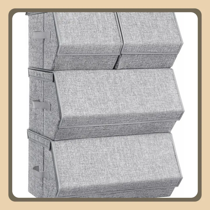 Juego de 4 Cajas de Almacenamiento con Tapas, Apilables, Cubos de Almacenamiento con Cierres Magnéticos, Tela, Marco de Metal, para Ropa, Libros, Gris RLB22GY - 1