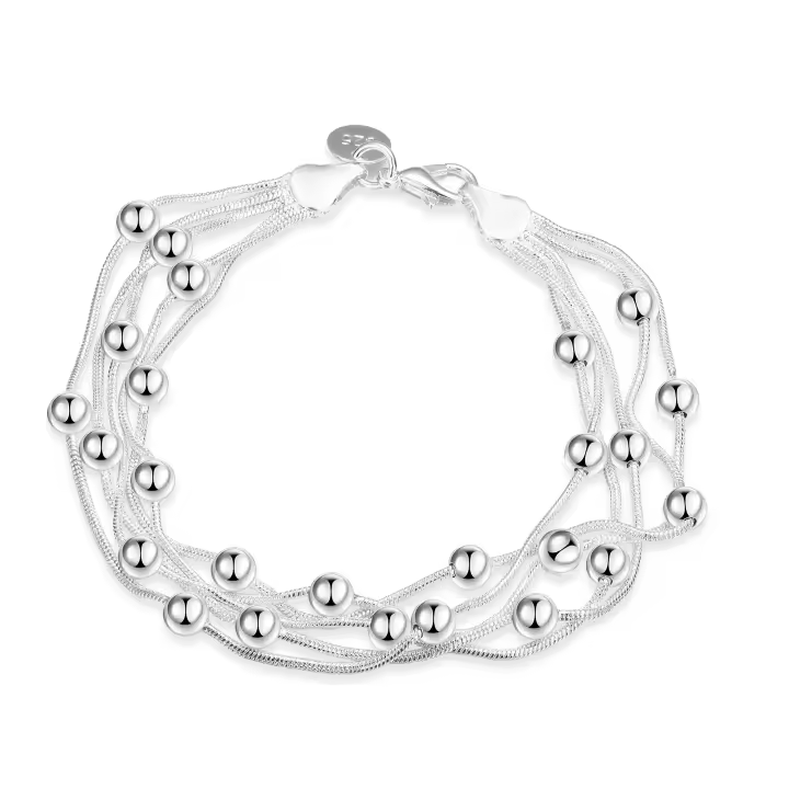 Andara Pulsera de Plata Esterlina  con Cadena de Serpiente y Cuentas Redondas - 1