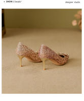Zapatos de Novia de Otoño Tacones Altos de Champán para Mujer Suela Cuadrada de Cristal - details 25