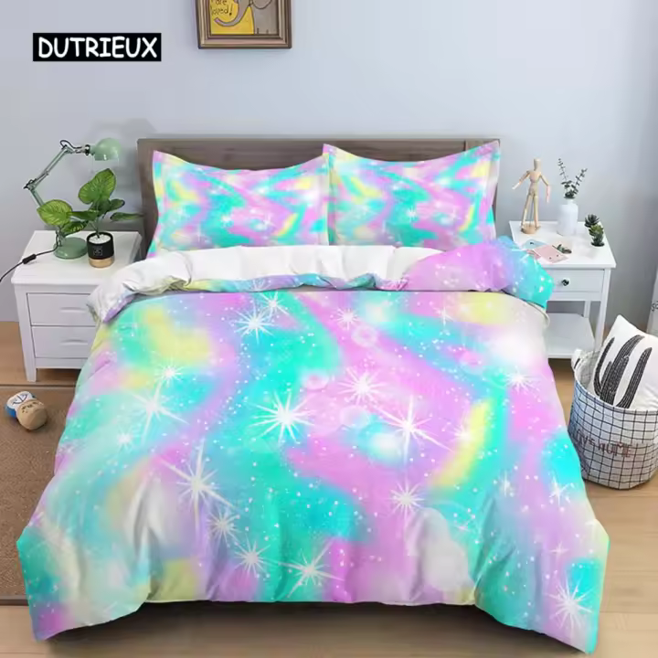 Conjunto de Cama de Arcoíris Cubierta de Cojín de Rayas Coloridas Tamaño Cama de Rey y Twin - 1
