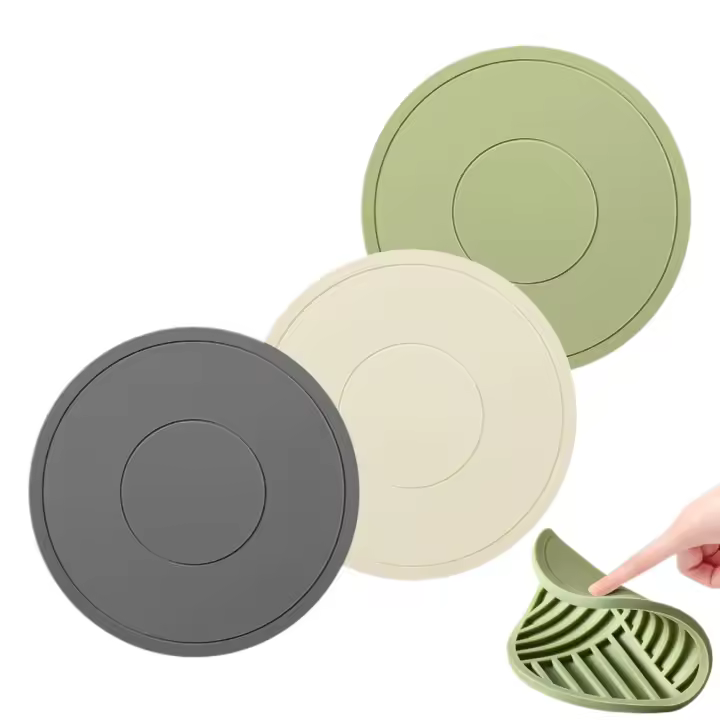 Protectores de Sartenes de Silicona Duraderos 3 Piezas Impermeables Antideslizantes para Ollas, Sartenes y Tazones Gris Beige Verde - 1