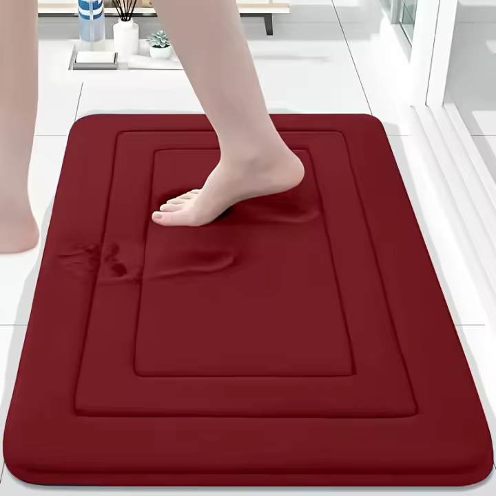 Alfombra de Baño de Espuma de Memoria Cómoda Antideslizante Absorbente, Lavable en Máquina, Mezcla de Poliéster y PVC, Color Vibrante, 400gsm, 1.2cm de Espesor, Forma Rectangular, Tejido Cremallera - 1