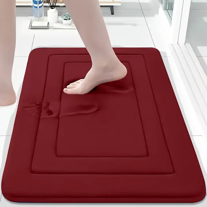 Alfombra de Baño de Espuma de Memoria Cómoda Antideslizante Absorbente, Lavable en Máquina, Mezcla de Poliéster y PVC, Color Vibrante, 400gsm, 1.2cm de Espesor, Forma Rectangular, Tejido Cremallera - 1