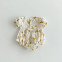 Pastoral niñas bebé bordado Floral mameluco de manga corta girasol mono infantil niño recién nacido ropa de bebé de una pieza - details 9