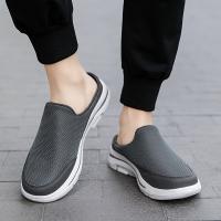 Zapatillas casuales sin cordones, grandes y altas, ligeras, para hombre: parte superior de tela y malla transpirable, suela acolchada MD, detalles en azul marino/naranja, comodidad para todas las estaciones para deportes y uso informal - details 7