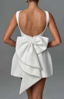 Vestido corto elegante con lazo de perlas y espalda descubierta para mujer, minivestidos bonitos de fiesta sin mangas, negro, blanco, rosa, elegante, noche de cumpleaños Y2K - details 6