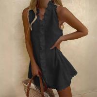 Minivestido informal de lino blanco con cuello en V y borlas para mujer en verano - details 1