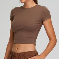 Camisetas deportivas informales y versátiles para mujer, camisetas ajustadas de secado rápido para correr, ropa de Yoga, Camiseta deportiva transpirable de manga corta para gimnasio - details 6