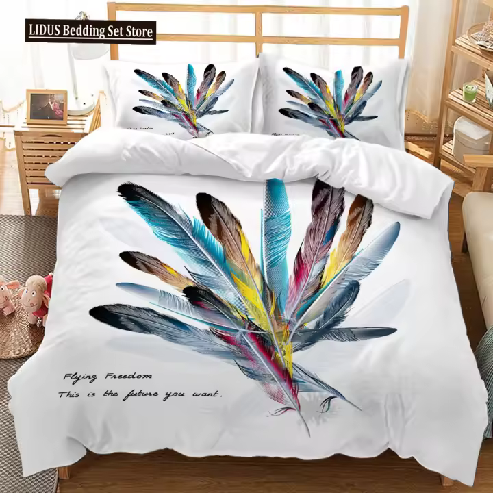 Juego de funda nórdica de plumas con estampado 3D de pájaros, juego de cama decorativo adicional para niños, niñas y adolescentes, juego de cama de poliéster tamaño King - 1