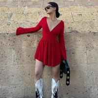 Elegante Vestido Mini para Mujer de Color Sólido Cintura Ajustada, Manga Larga, Estilo Kpop Y2k - details 7