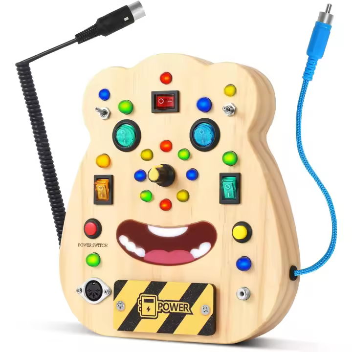 Montessori Busy Board for Toddlers 2-4 Light Switch Busy Board Toys with Buttons to Push for Toddlers Wooden Sensory Board - 1