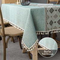 Mantel Elegante de Algodón Lino para Mesa Cuadrada Antimanchas con Bordado Impreso Decorativo para Reuniones Familiares en Cocina - details 3