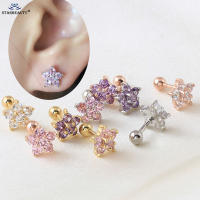 Pendiente de tuerca de cristal para cartílago, Piercing de oreja Tragus Helix, parte superior, Labret, joyería para el cuerpo, Flor de Oro rosa, nuevo, 2 piezas, 2023 - details 0