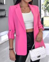 Chaqueta elegante de manga larga para mujer, traje de Color sólido, cuello, otoño - details 7