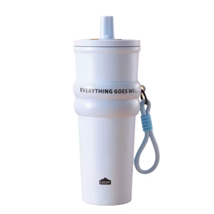 Botella térmica creativa de acero inoxidable 304 con pajita, taza de bebida fría a la moda de 710ml, termo portátil a prueba de fugas para oficina - 1