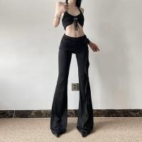 Elegante cinta negra rosa para mujer, recién llegado, pantalones acampanados con cinturilla para mujer - details 2