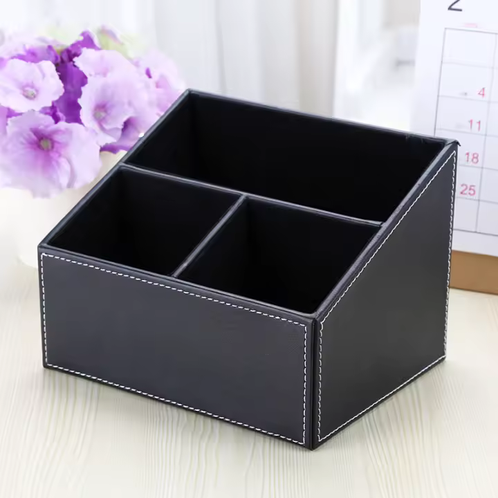 Soporte de lápiz grande de cuero multifuncional papelería de escritorio de oficina caja de almacenamiento control remoto bloque de almacenamiento de cortex caja de almacenamiento creativa - 1